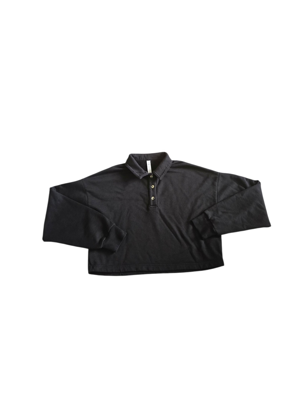 ALO Yoga Black Cropped Henley Polo Sweatshirt Pullover Size M - Picture 4 of 9